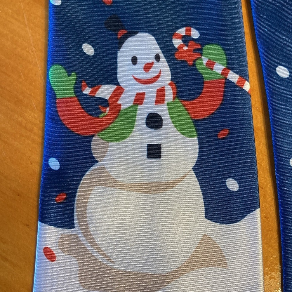 Mens Let It Snow Snowman‎ Christmas Holiday Festive Novelty Silk Necktie Tie 90s - Picture 10 of 11